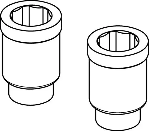 Zwei identische Adapter in einfacher Form, hergestellt von Ideal Standard, dargestellt in einer schematischen Zeichnung ohne spezifische Maße oder weitere Details.